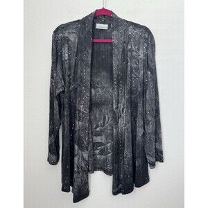 Avenue Women's Black Sequin Open Front Cardigan Blouse Duster Slinky 18/20